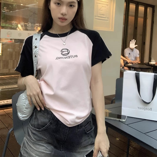 ライン Tシャツ レディース リンガー ラグラン T レディース 韓国 ファッション ロゴ T 夏 トップス