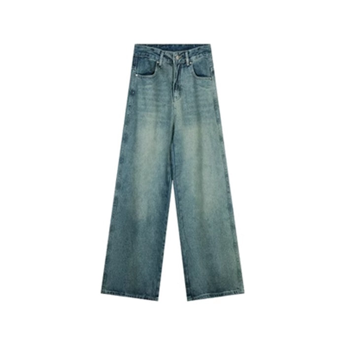 ヴィンテージ デニム ワイドパンツ レディース 韓国 ファッション デニムパンツ ダメージ加工 ジーンズ