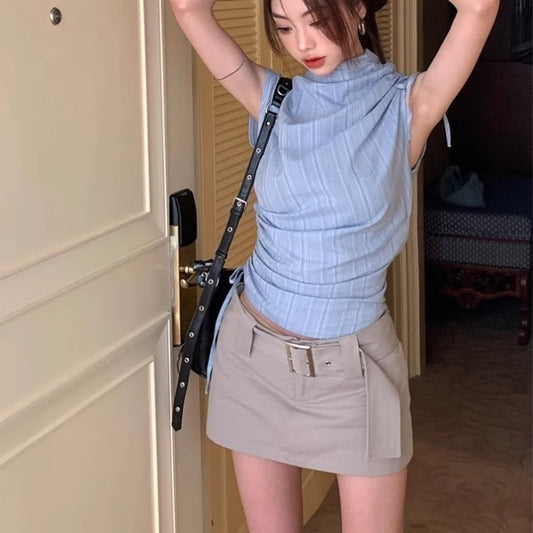 セットアップ レディース 韓国 ノースリーブ トップス タイトミニ スカート 2点セット