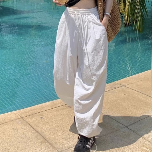 ナイロン パラシュートパンツ レディース 韓国 ファッション ボリューム ワイドパンツ