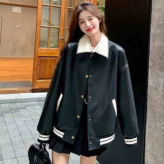 エコレザー ジャケット レディース 韓国 ファッション スタジャン モノクロ おしゃれ アウター フェイクレザー ブルゾン