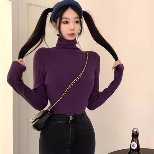 タートル ニット レディース 韓国 ファッション 無地 ストレッチ タイト タートルネック ニット 冬トップス