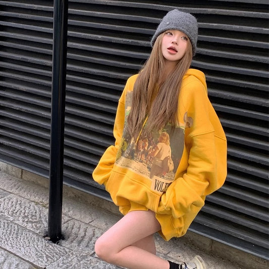 グラフィック パーカー レディース スウェット プルオーバ― フーディー 韓国 ファッション プリント フードスウェット 秋冬 裏起毛 トップス