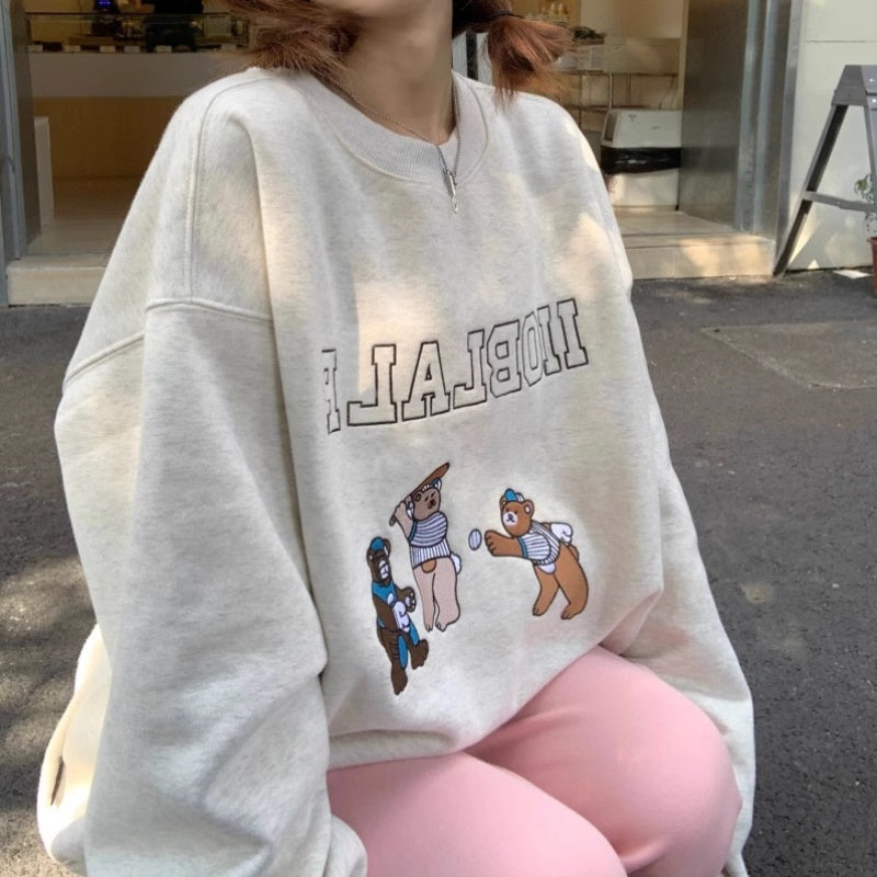 キャラ スウェット レディース 韓国 ファッション 秋冬 トップス くま オーバーサイズ トレーナー