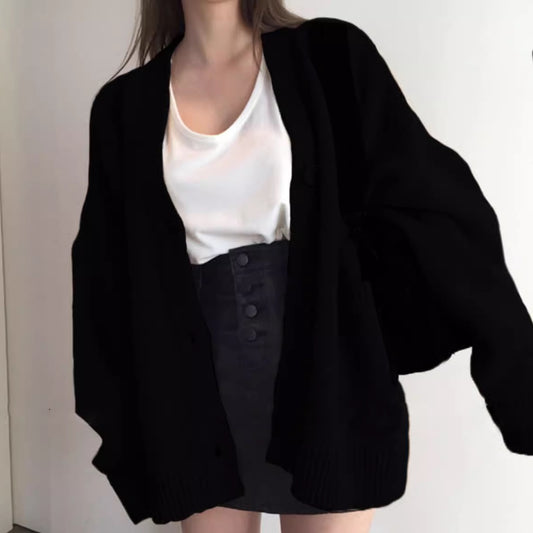 ニット オーバーサイズ カーディガン レディース 韓国 ファッション 冬 ニットジャケット無地 羽織 ボタン Vネック
