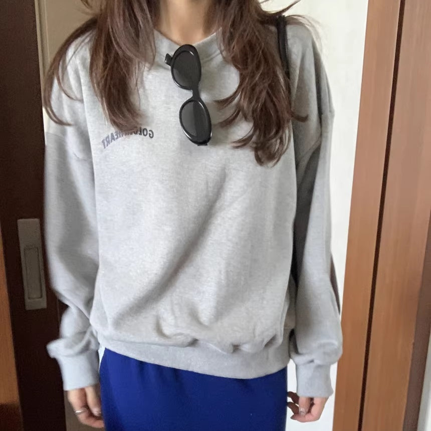 バックプリント スウェット トレーナー レディース 韓国 ファッション ハート ガーリー グラフィック スウェットシャツ