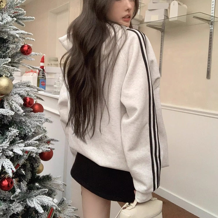 ライン パーカー レディース 韓国 ファッション 厚手 裏起毛 プルオーバー ロゴ スポーティ ストリート オーバーサイズ スウェット フーディー