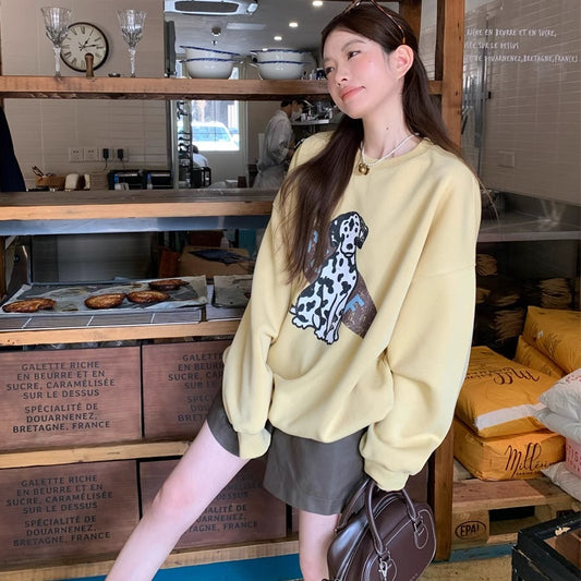 グラフィック トレーナー レディース 韓国 スウェット トップス ダルメシアン プリント スウェットシャツ