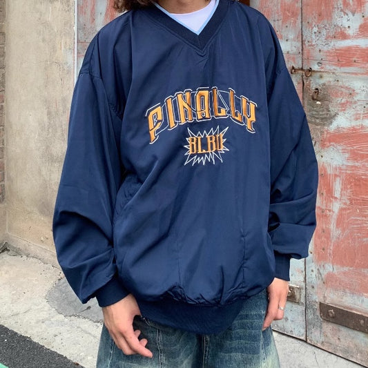 ゲームシャツ 韓国 ファッション レディース ナイロン トレーナー ナンバーロゴ バックプリント Vネック オーバーサイズ スポーティー ストリート