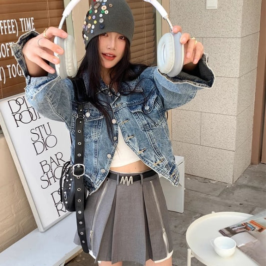 デニム ジャケットレディース 韓国 秋 アウター アメカジ ダメージ加工 大人かわいい カジュアル デニム
