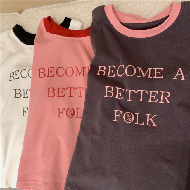 リンガー Tシャツ レディース 韓国 ファッション レター ロゴ プリント 夏トップス