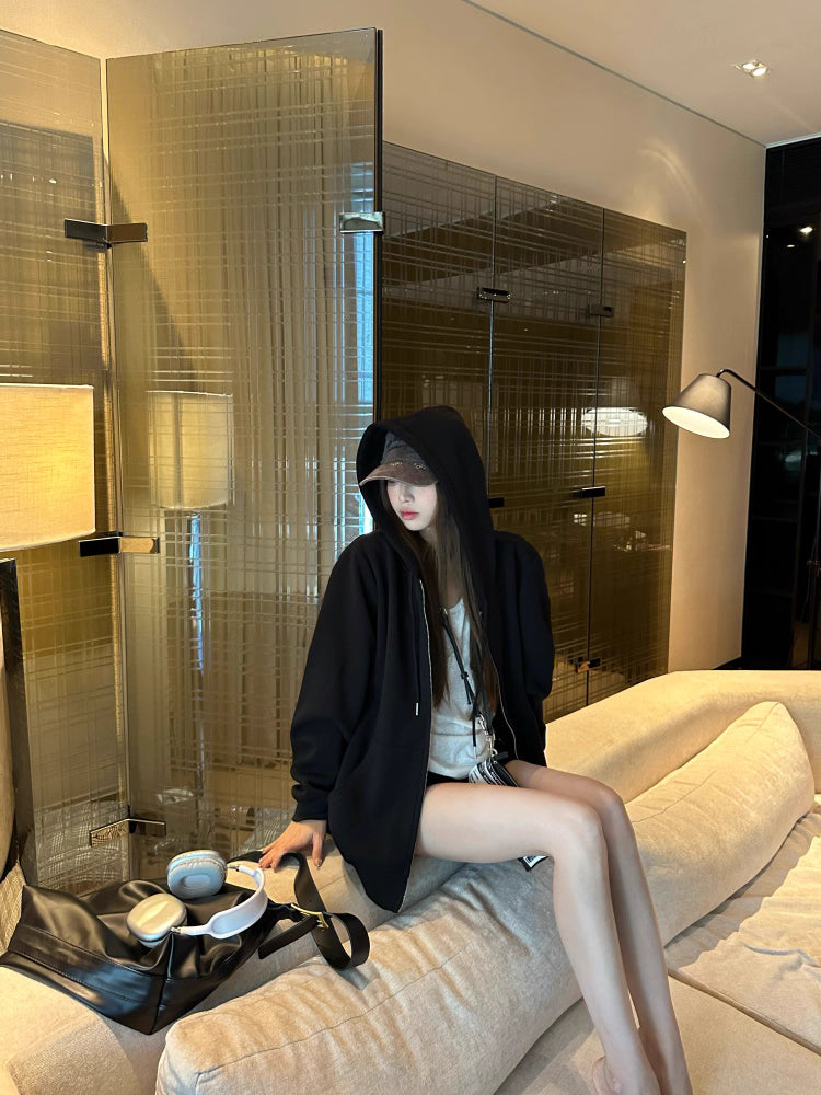 オーバーサイズ ジップ パーカー レディース 韓国 ファッション 定番 アメカジ ビッグシルエット フーディ 春