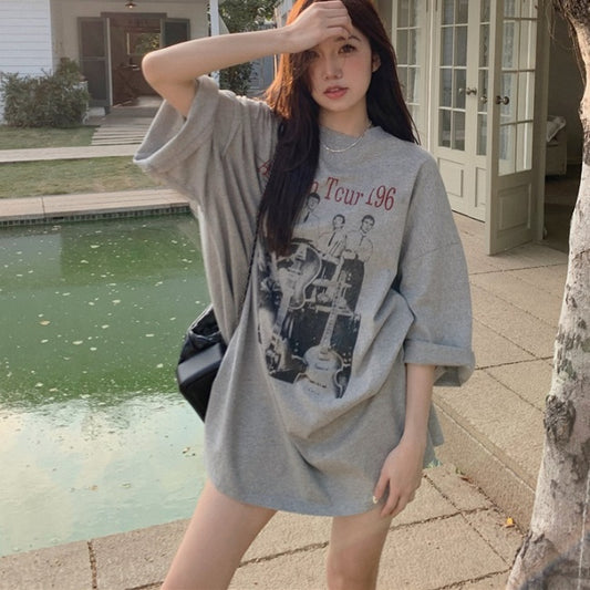 ビッグTシャツ レディース 韓国 ファッション ロゴ プリント グラフィックTシャツ 夏トップス