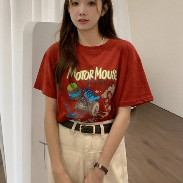 Tシャツ レディース 韓国 ファッション アメコミプリント レトロ グラフィック T 夏トップス オーバーサイズ