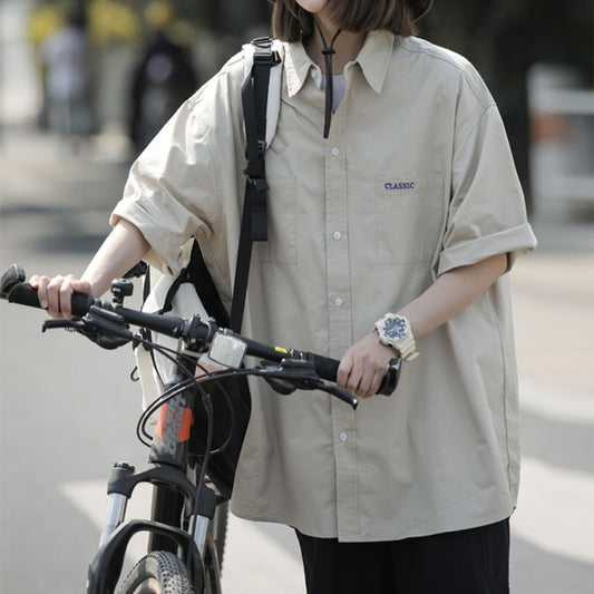 ビッグシルエット シャツ レディース 韓国 ファッション ワンポイント ロゴ ビッグシャツ ストリート系 女子