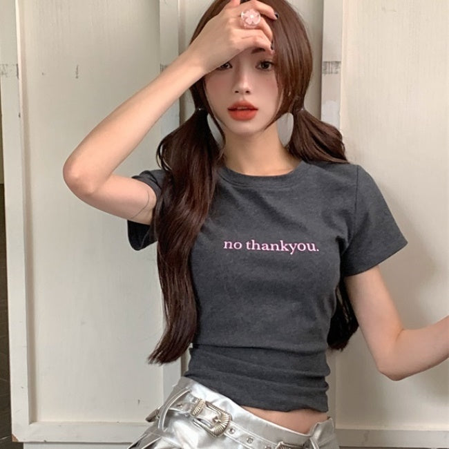 クロップド Tシャツ レディース 韓国 ファッション ロゴ メッセージ ショート丈 T 夏 トップス