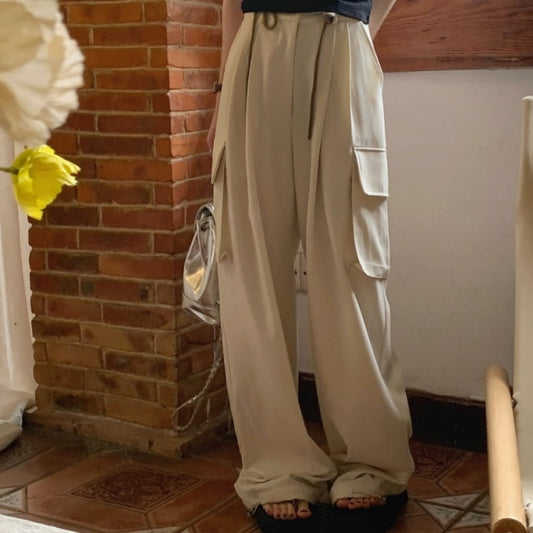 カーゴパンツ 薄手 レディース 韓国 ファッション 夏パンツ サイドポケット ワークパンツ ミリタリー ストレートカジュアル