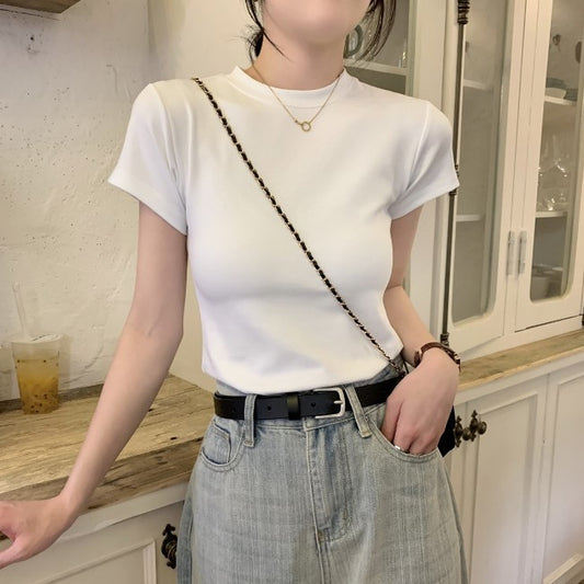 韓国 Tシャツ レディース 無地 シンプル 夏トップス ストレッチ コットン T ミニマム Y2K トレンド おしゃれ トップス