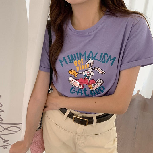 グラフィック Tシャツ レディース 韓国 半袖 キャラクター かわいい 夏 トップス うさぎ アニマル キュート