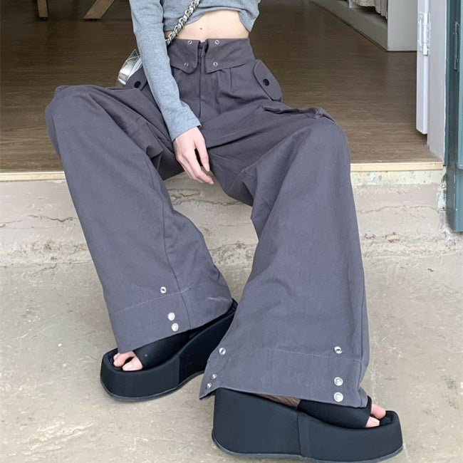 カーゴパンツ レディース 韓国 ストリート サイドポケット ベルト ワイドパンツ Y2K