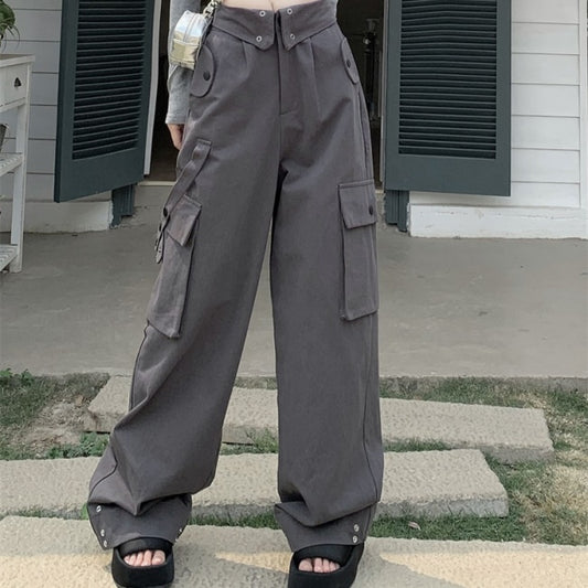 カーゴパンツ レディース 韓国 ストリート サイドポケット ベルト ワイドパンツ Y2K