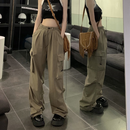 カーゴパンツ レディース 韓国 裾絞り ナイロン カーゴ ワイドパンツ サイドポケット 夏パンツ