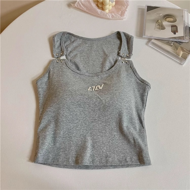 クロップド タンクトップ レディース 韓国 ファッション ブラトップ へそ出し ショート丈 ホック式 カップ内臓 レーサーバック