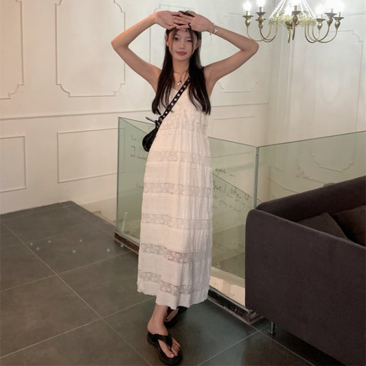 ティアード キャミワンピース レディース 韓国 レース ノースリーブ ワンピース すけ感 サマードレス