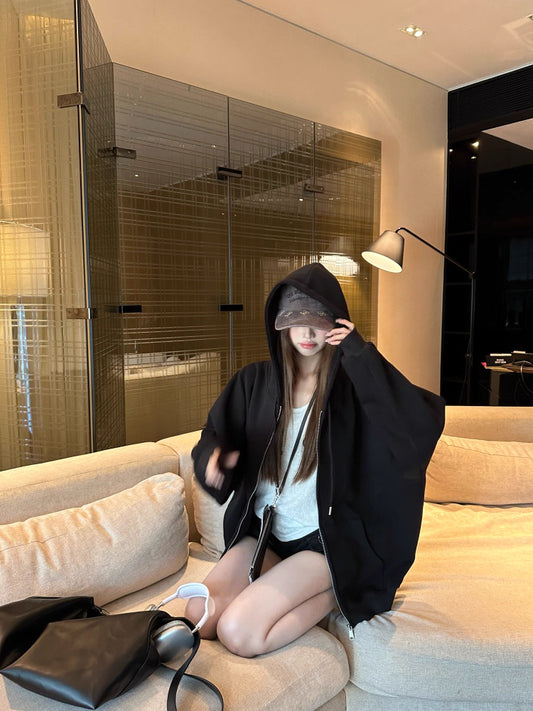 オーバーサイズ ジップ パーカー レディース 韓国 ファッション 定番 アメカジ ビッグシルエット フーディ 春