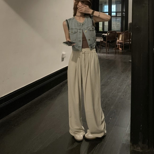 デニム ベスト ジャケット クロップド丈 レディース 韓国 ファッション レトロ かわいい ミニマム ノーカラ― デニム ノースリーブ ジャケット