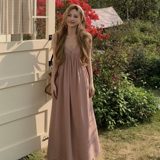 キャミ ワンピース 韓国 ノースリーブ ロングワンピース Vネック フレア 夏 ワンピ