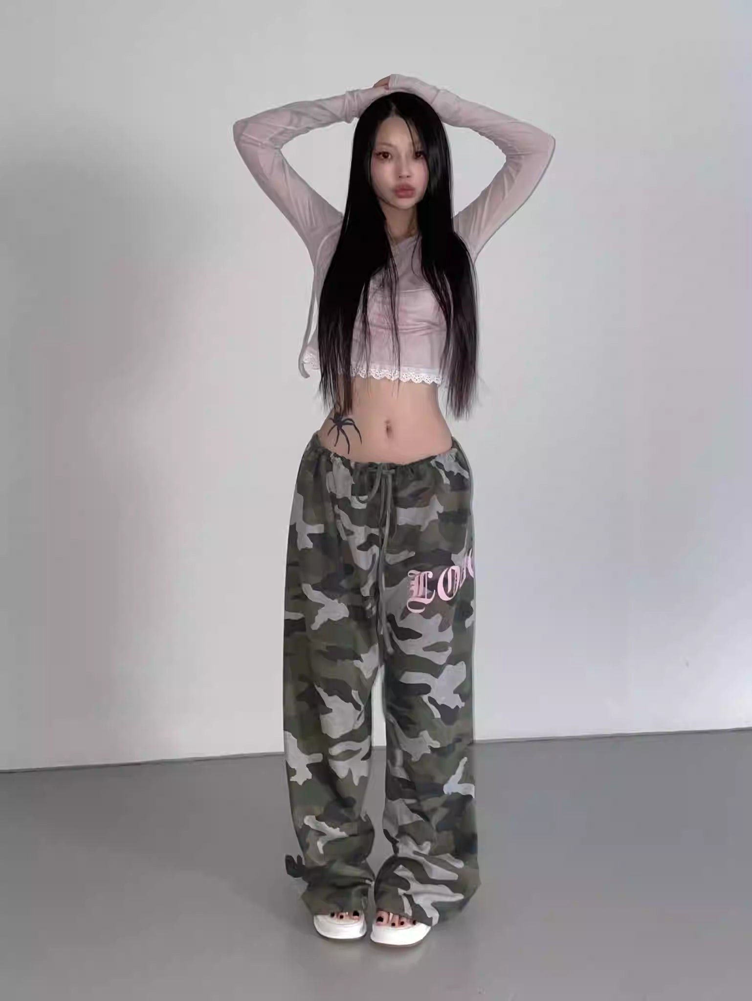 カモフラ スウェット ワイド パンツ 韓国 ファッション ストリート