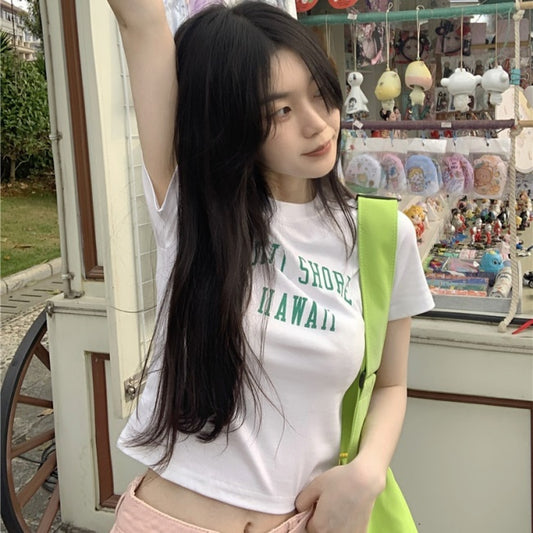 クロップド ロゴ T レディース 韓国 ファッション ショート Tシャツ 夏服