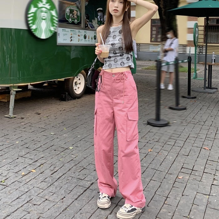 カーゴパンツ レディース 韓国 ファッション サイドポケット パンツ カラーパンツ 夏 薄手