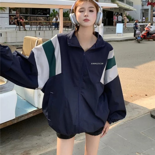 ナイロン ジャケット レディース 韓国 ファッション 春夏 オーバーサイズ ライン ジャケット ブルゾン スポーツミックス ビッグシルエット ライン おしゃれ