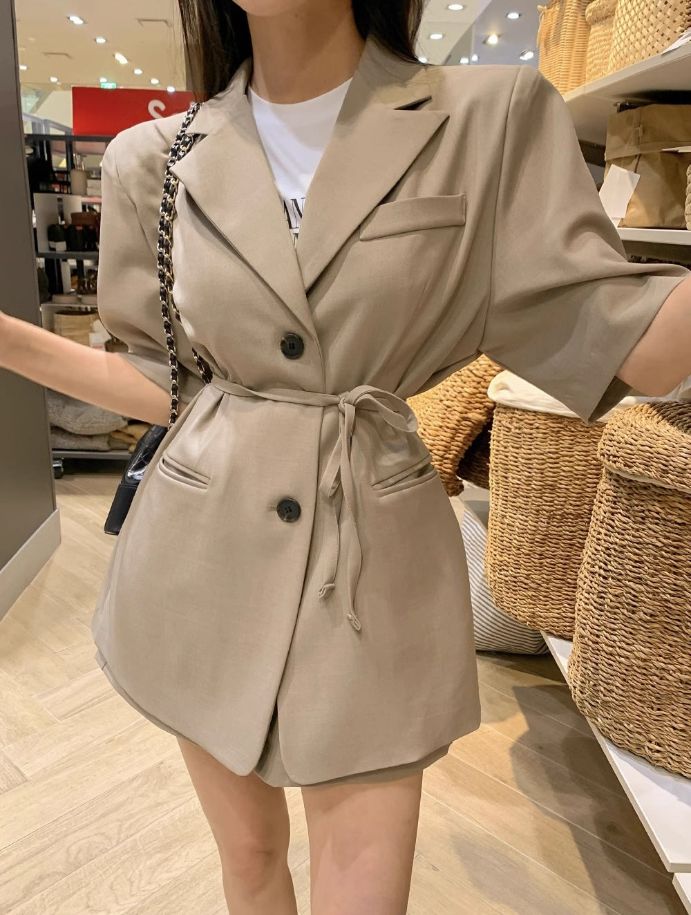 夏 セットアップ レディース スーツ 韓国 ファッション 半袖 ジャケット ショートパンツ