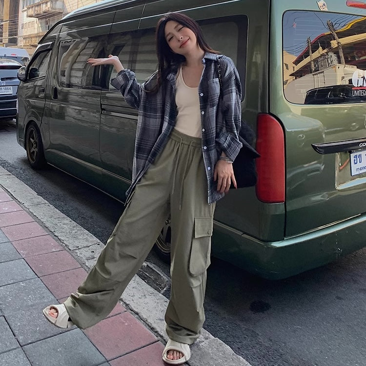 カーゴパンツ レディース 韓国 ファッション サイドポケット ゆったり ワイドパンツ ウエストゴム