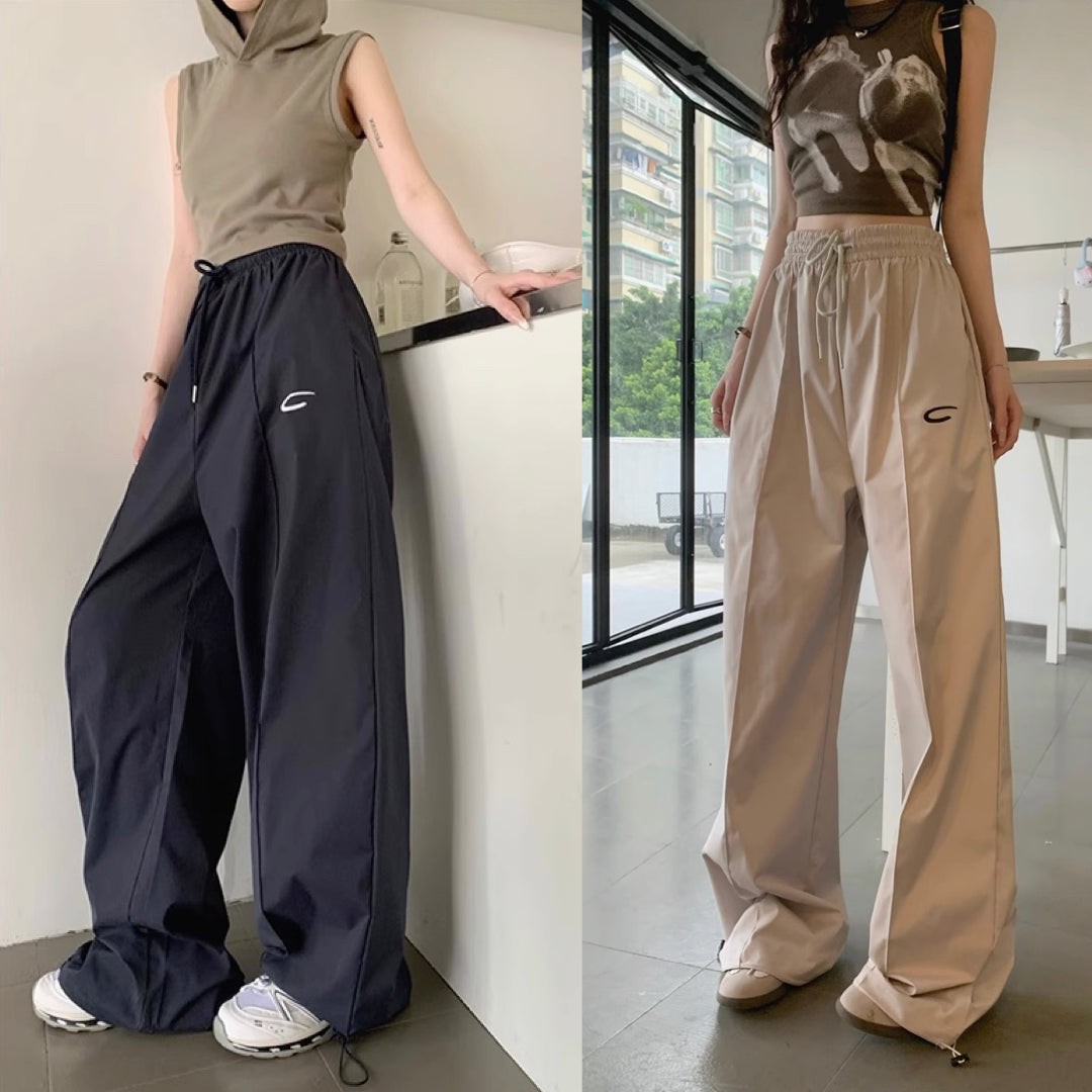 ジャージ パラシュート パンツ レディース 韓国 スポーツウェア ドロスト ワイド パラシュートパンツ