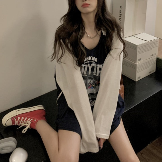 パーカー ロングTシャツ レディース 韓国 ロゴ プリント オーバーサイズ ラグラン フード ロンT 春夏