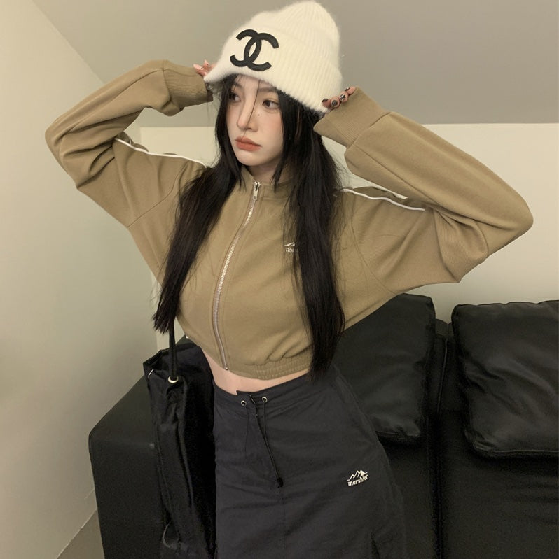 クロップド トラック ジャケット ブルゾン レディース 韓国 ファッション 秋 ショート丈 ジャージジャケット