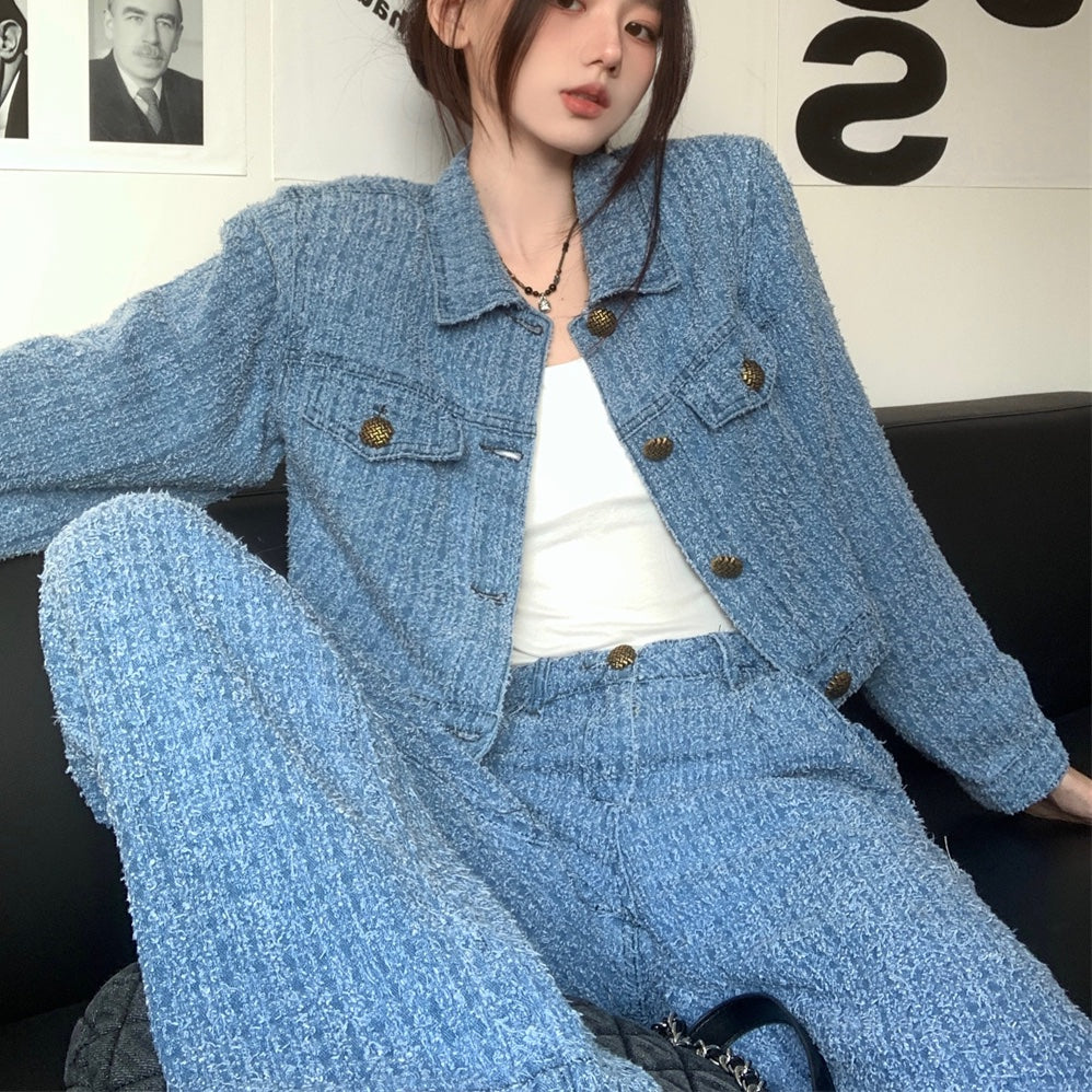 デニム セットアップ レディース ジャケット パンツ 韓国 ファッション フレグランス デニムセット上下セット