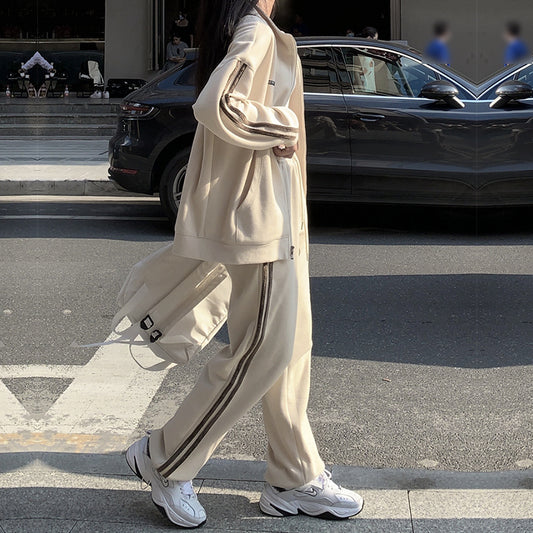 ジャージ セットアップ レディース 韓国 ファッション サイドライン ジップアップ トラックジャケット ライン ワイドパンツ 上下セット