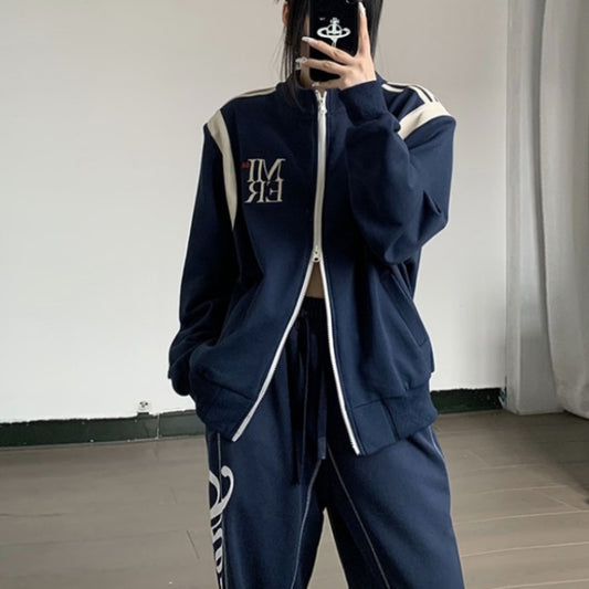 ロゴ ジャージ セットアップ レディース 韓国 ファッショントラックジャケット ワイドパンツ 上下セット カジュアル スポーツウェア