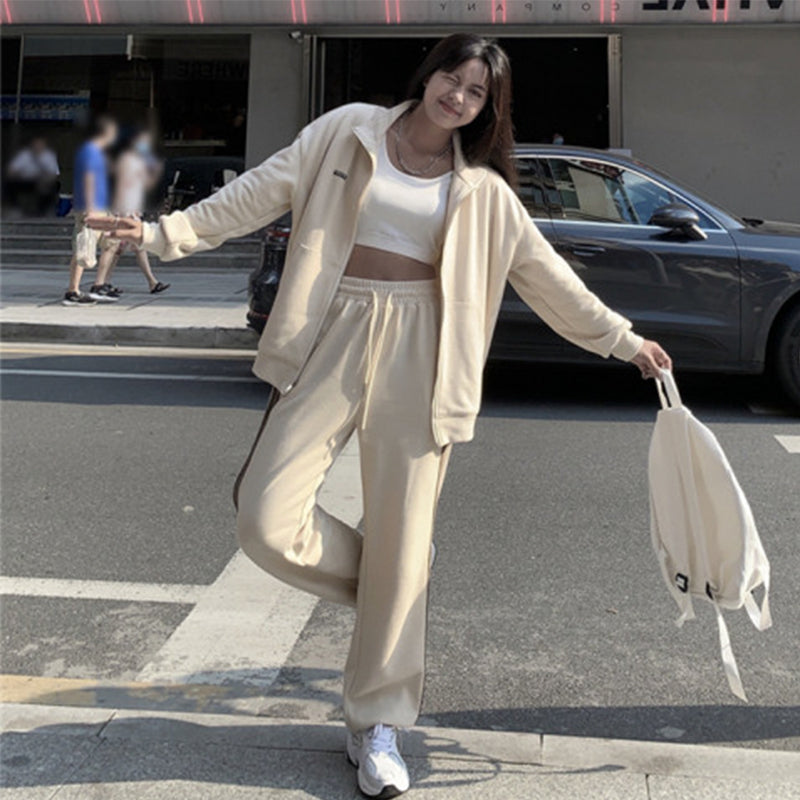 ジャージ セットアップ レディース 韓国 ファッション サイドライン ジップアップ トラックジャケット ライン ワイドパンツ 上下セット
