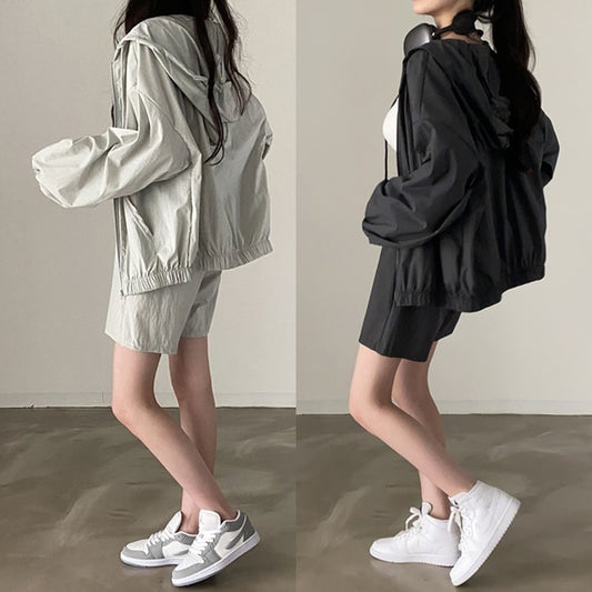 ナイロン パーカー ジャージ セットアップ レディース ハーフパンツ 韓国 ファッション ナイロンジャケット オーバーサイズ