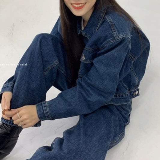 デニム セットアップ レディース デニムジャケット ワイドパンツ 上下セット 韓国 ファッション 秋