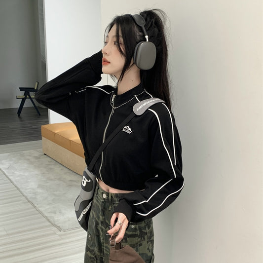 クロップド トラック ジャケット ブルゾン レディース 韓国 ファッション 秋 ショート丈 ジャージジャケット