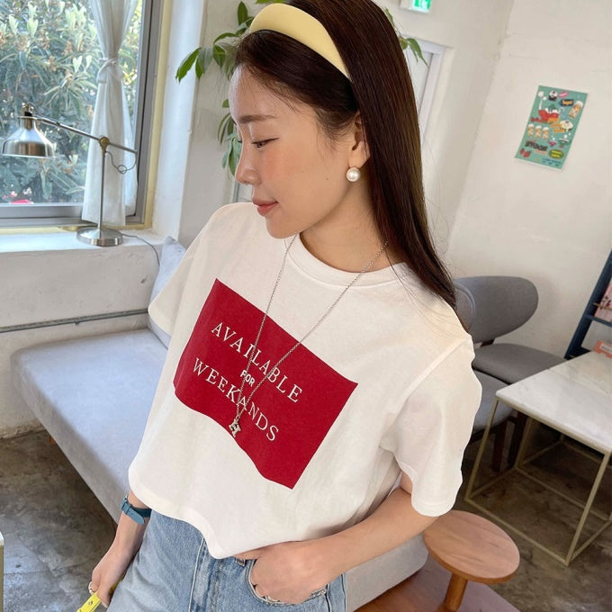 クロップ Tシャツ レディース 韓国 ファッション 夏 半袖 バイカラー ロゴ プリント メッセージ T 半袖 ゆるフィット