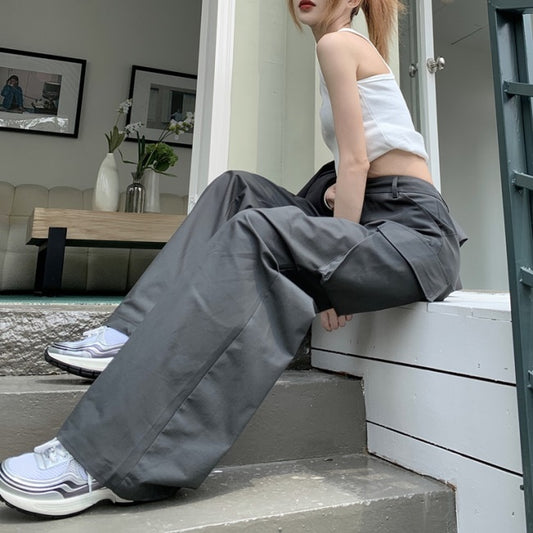 カーゴパンツ レディース 韓国 ファッション 夏 サイドポケット ミリタリー パンツ カジュアル アウトドア ワイド フレア パンツ