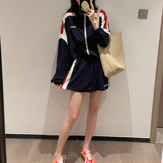 セットアップ レディース 韓国 ナイロン ジャージ ブルゾン ショートパンツ 上下セット サイドライン スポーツウェア
